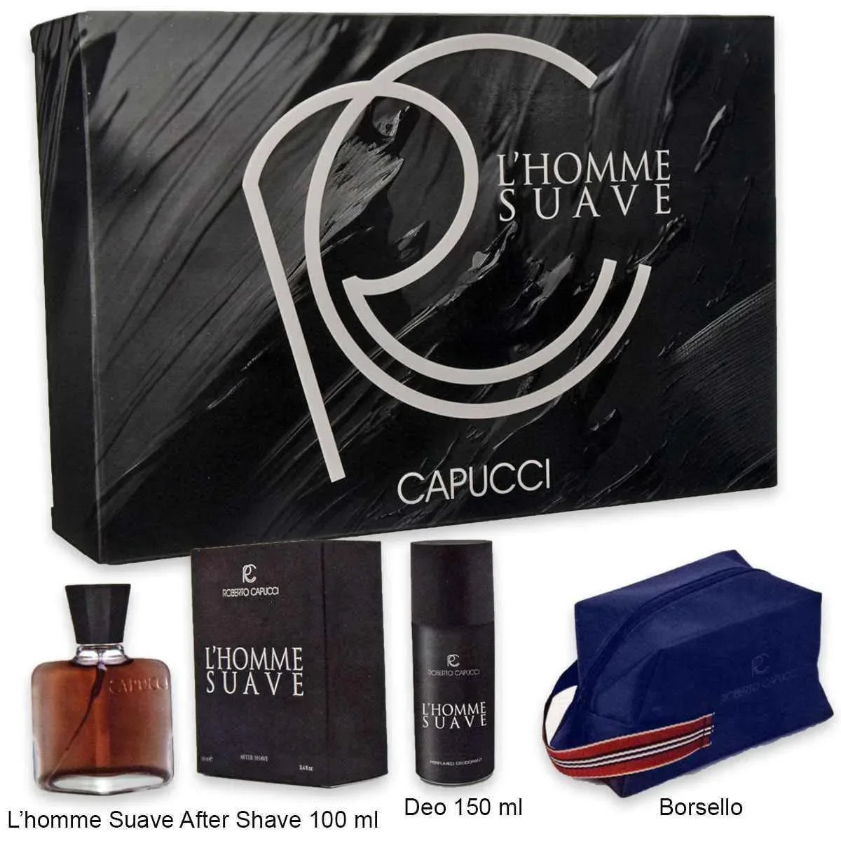 CAPUCCI L'HOMME SUAVE CONFEZIONE REGALO UOMO AFTER+DEO+BORSELLO - Profumeria Cera