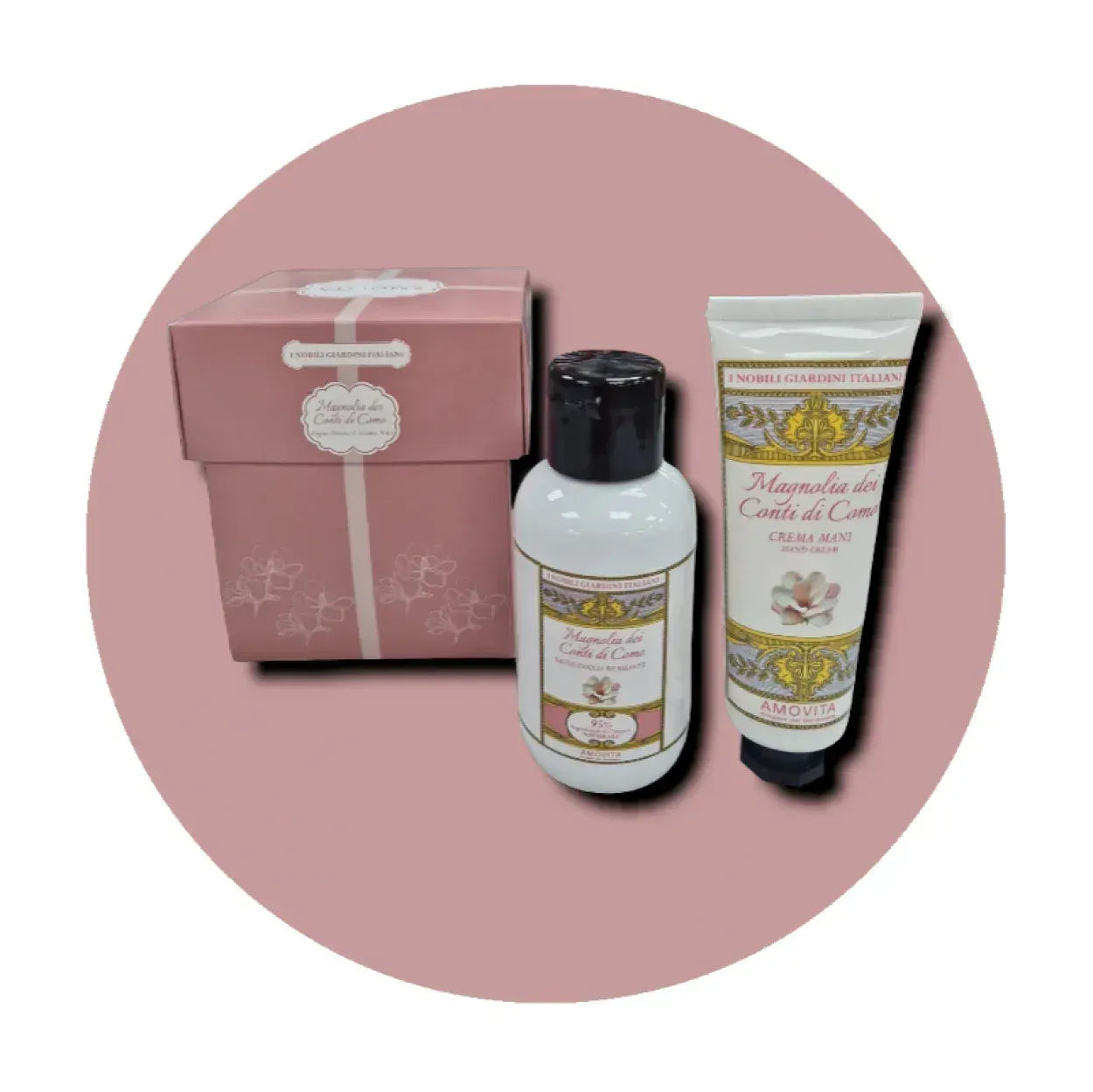 AMOVITA I NOBILI GIARDINI ITALIANI MAGNOLIA DEI CONTI DI COMO COFANETTO BAGNO+CREMA MANI - Profumeria Cera