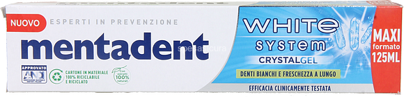MENTADENT WHITE SYSTEM CRYSTAL GEL DENTIFRICIO 125 ML