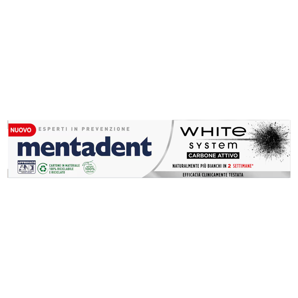 MENTADENT WHITE SYSTEM CARBONE ATTIVO DENTIFRICIO 75 ML