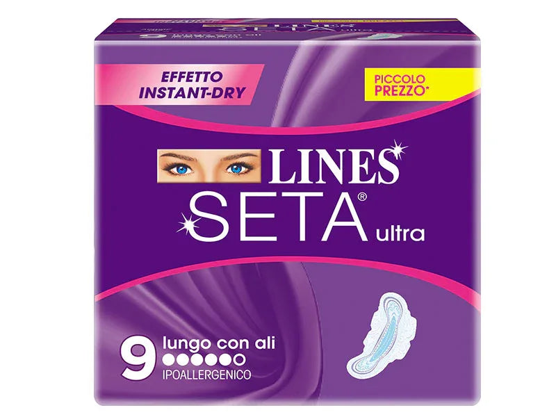 LINES SETA ULTRA LUNGO CON ALI ASSORBENTI 9 PZ - Profumeria Cera