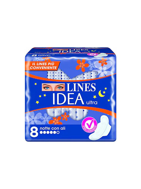 LINES IDEA ULTRA NOTTE CON ALI ASSORBENTI 8 PZ - Profumeria Cera