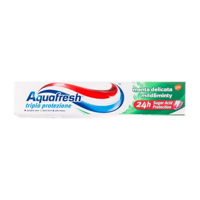 AQUAFRESH TRIPLA PROTEZIONE MENTA DELICATA DENTIFRICIO 75 ML - Profumeria Cera