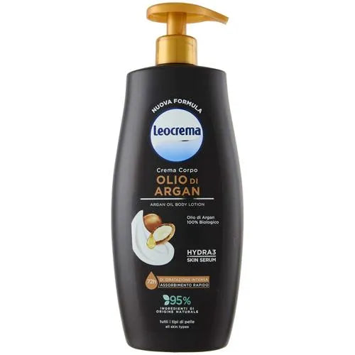 LEOCREMA CREMA CORPO FLUIDA SETIFICANTE ALL'OLIO DI ARGAN CON DISPENSER 500 ML- PROFUMERIA CERA