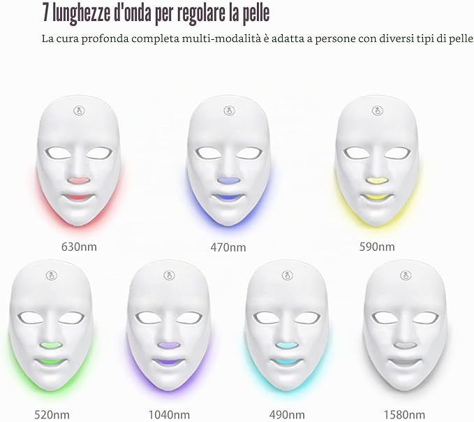 Lifting facial beauty-Maschera Facciale e per il Collo con LED a 7 Colori Senza Fili, Dispositivo di Bellezza per Ringiovanimento e Rassodamento della Pelle
