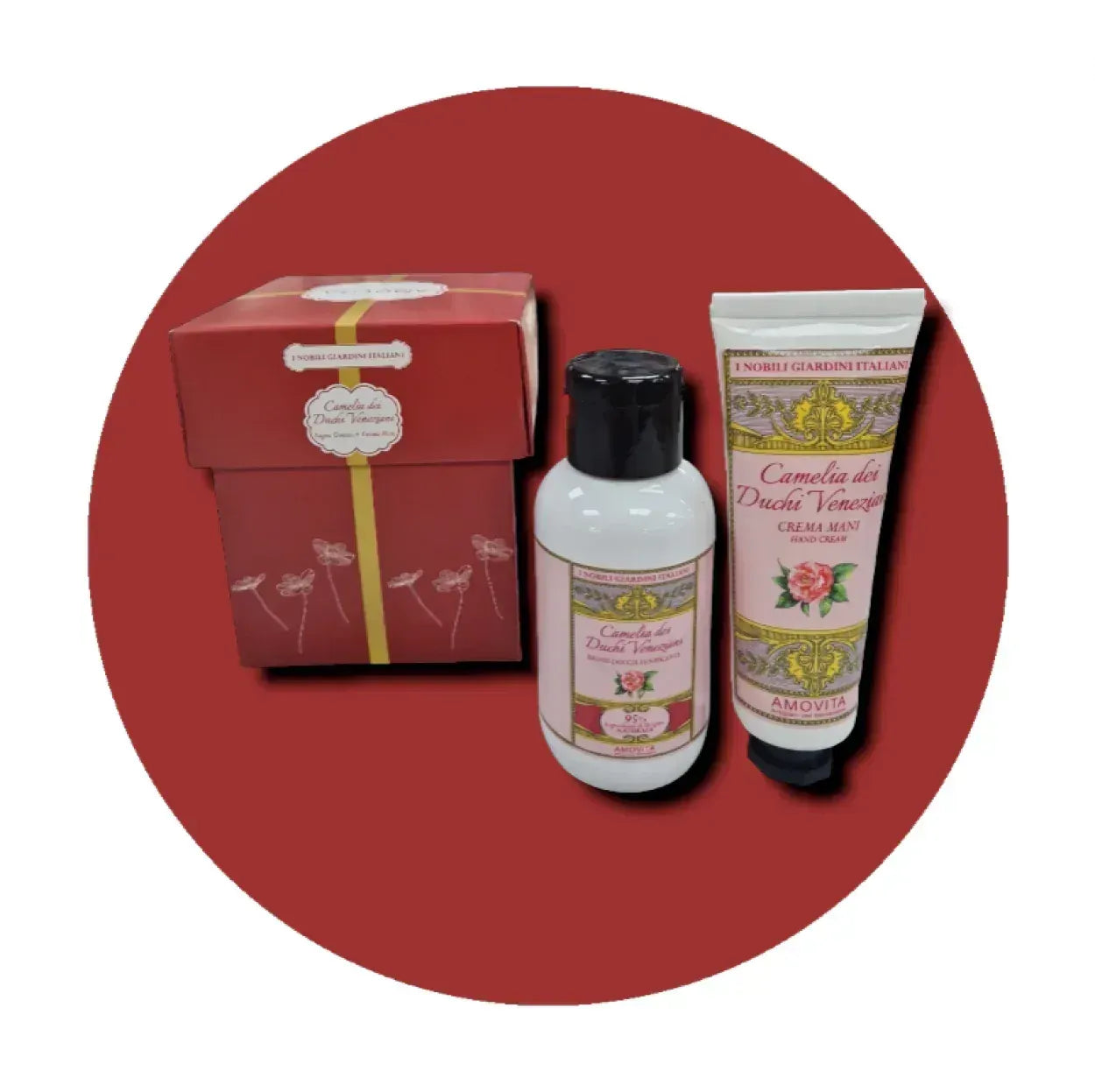 AMOVITA I NOBILI GIARDINI ITALIANI CAMELIA DEI DUCHI VENEZIANI COFANETTO BAGNO+CREMA MANI - Profumeria Cera