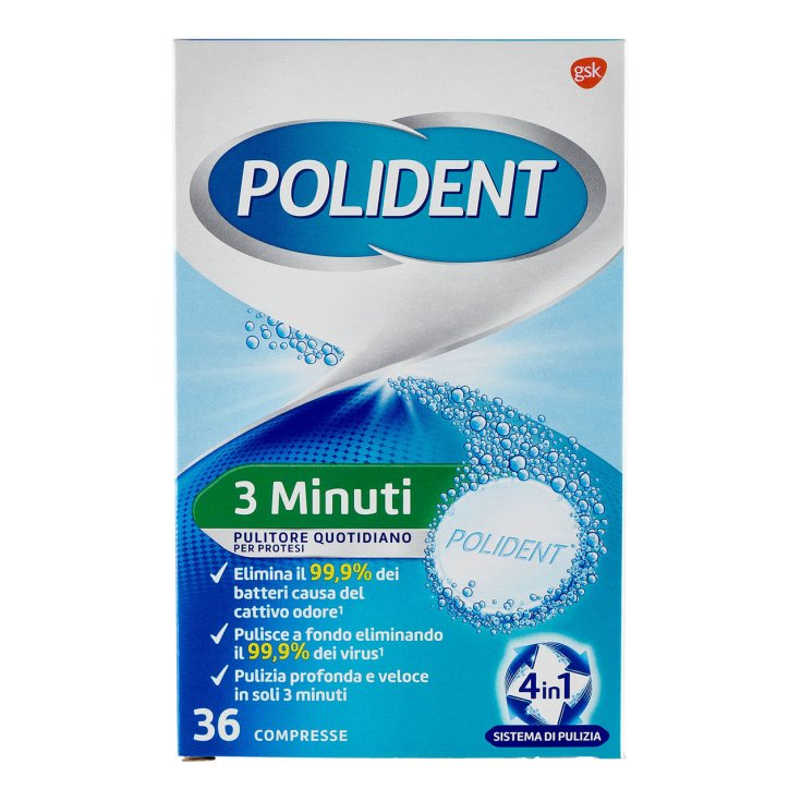 POLIDENT 3 MINUTI PULITORE QUOTIDIANO PER PROTESI IN COMPRESSE 36 PZ