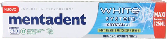 MENTADENT WHITE SYSTEM CRYSTAL GEL DENTIFRICIO 125 ML - Profumeria Cera