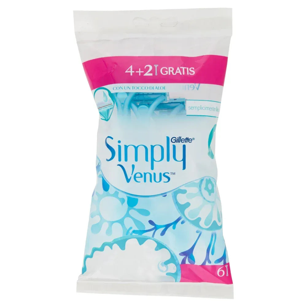 GILLETTE SIMPLY VENUS LAMETTE DONNA 2 LAME 6 PZ - Profumeria Cera