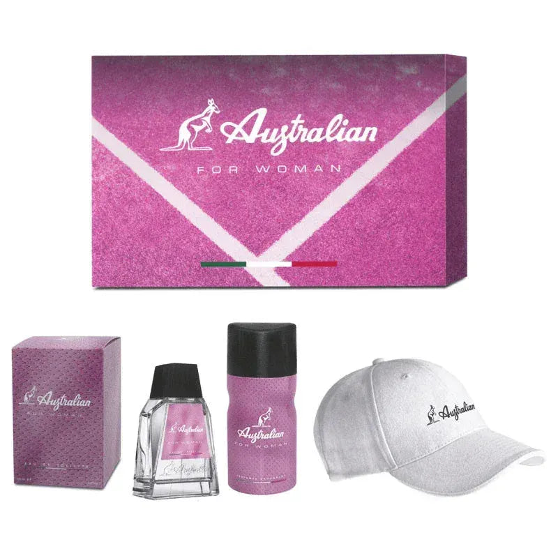 AUSTRALIAN ROSA CONFEZIONE REGALO DONNA EDT 100 ML+ DEODORANTE 150 ML+ CAPPELLINO - Profumeria Cera