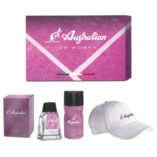 AUSTRALIAN ROSA CONFEZIONE REGALO DONNA EDT 100 ML+ DEODORANTE 150 ML+ CAPPELLINO