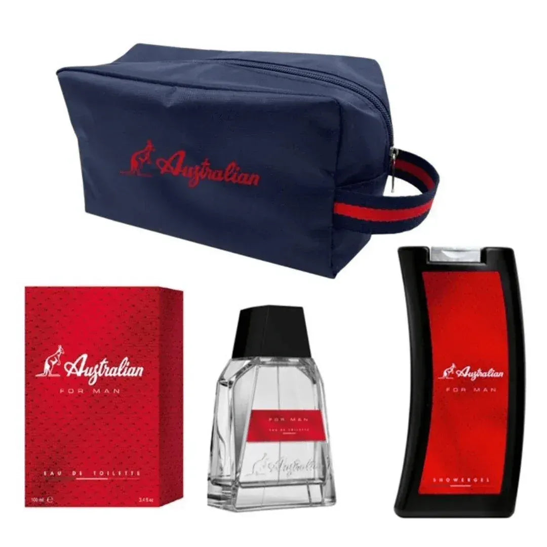 AUSTRALIAN ROSSO CONFEZIONE REGALO UOMO EDT 100 ML+ DOCCIA 250 ML+BORSELLO. Profumeria Cera