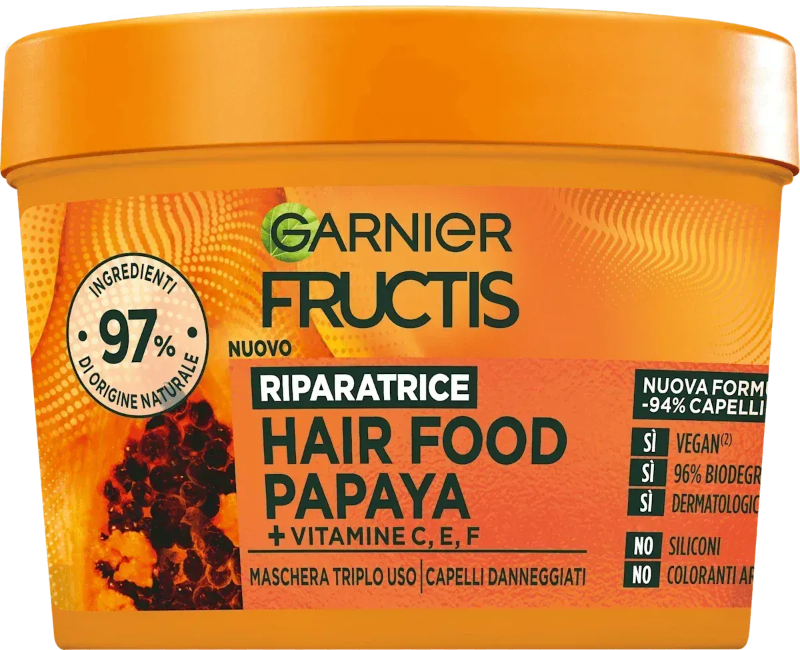 FRUCTIS HAIR FOOD PAPAYA RIPARATRICE MASCHERA PER CAPELLI 390 ML - Profumeria Cera