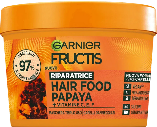FRUCTIS HAIR FOOD PAPAYA RIPARATRICE MASCHERA PER CAPELLI 390 ML - Profumeria Cera