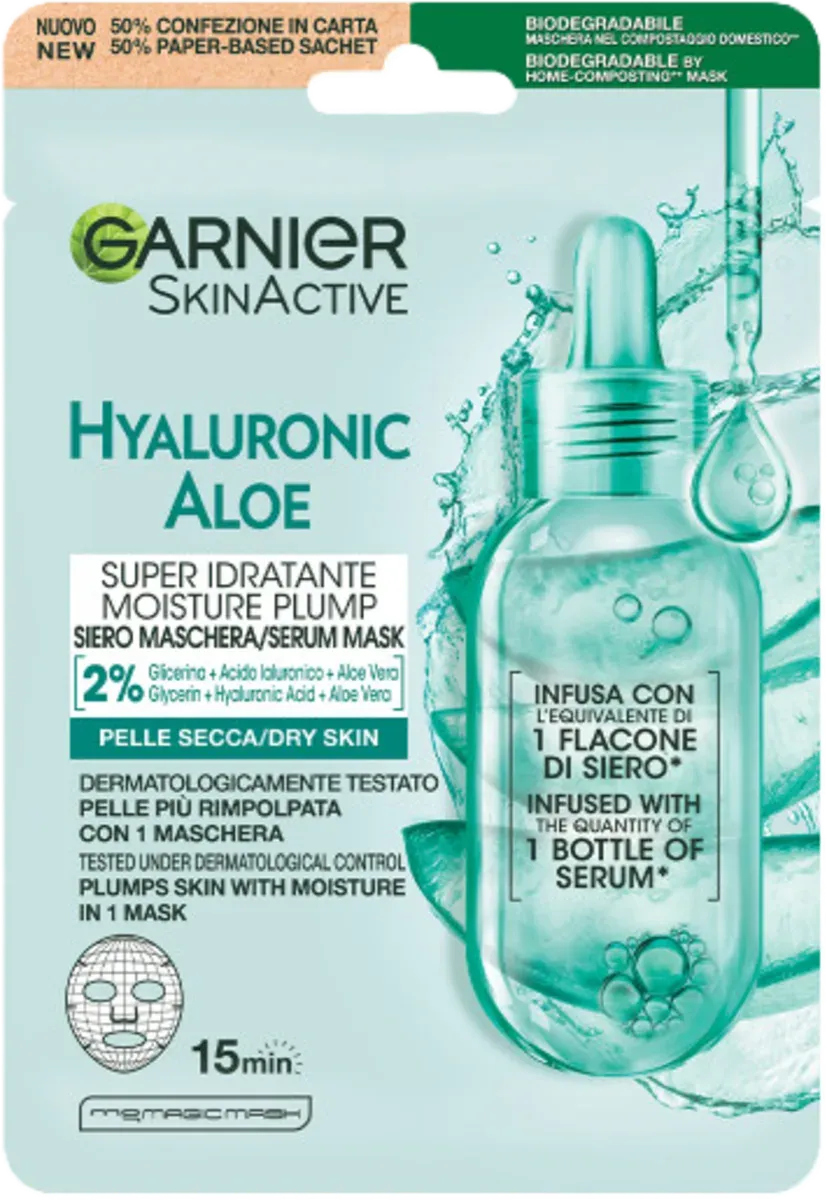 GARNIER HYALURONIC ALOE MASCHERA IN TESSUTO MONOUSO 28 GR- PROFUMERIA CERA